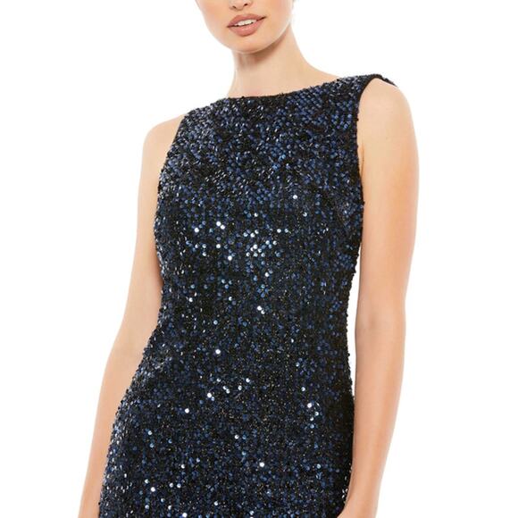MAC DUGGAL Dress Size 2 Evening Gown Sequin Navy Blue Cowl Back NEW - Picture 8 of 8